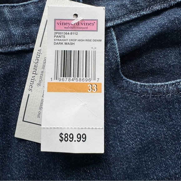 🎉 SALE 🎉 NWT Vineyard Vines Straight High Rise Crop Women's Dark Blue Jeans - Picture 8 of 15